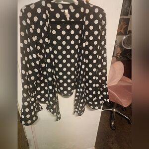True Destiny Black and White Polka Dot Cardigan With Flare Accent At Wrist XL
